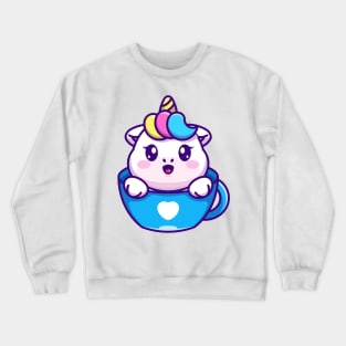 Cute unicorn on cup coffee cartoon Crewneck Sweatshirt